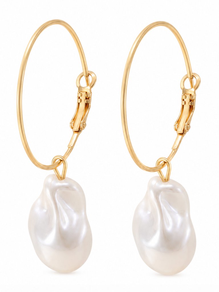 Nwt 2-In-1 Gold Hoop & Baroque Pearl Drop Earrings